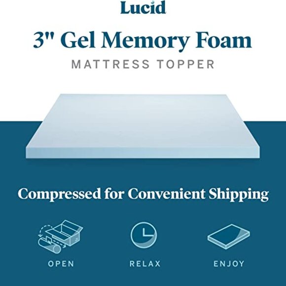 Lucid 3 Inch Mattress Topper King - Gel Infused Memory Foam - Picture 2 of 4